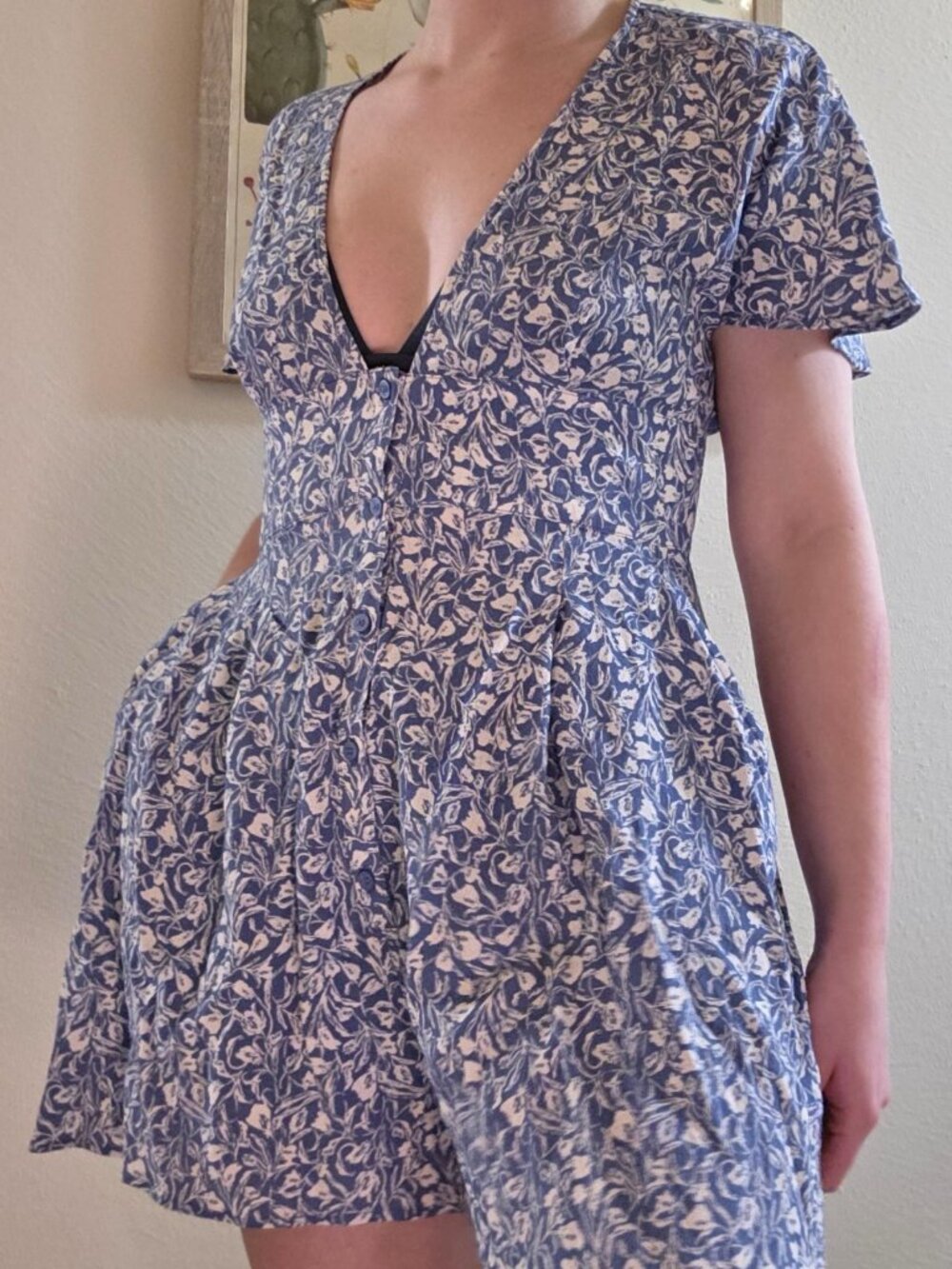 Chelsea28 Nordstrom Blue Floral Cottagecore Romper V-Neck Flutter Sleeve Small